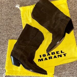 Isabel Marant Denvee Dark Brown Suede Heeled Western Boots